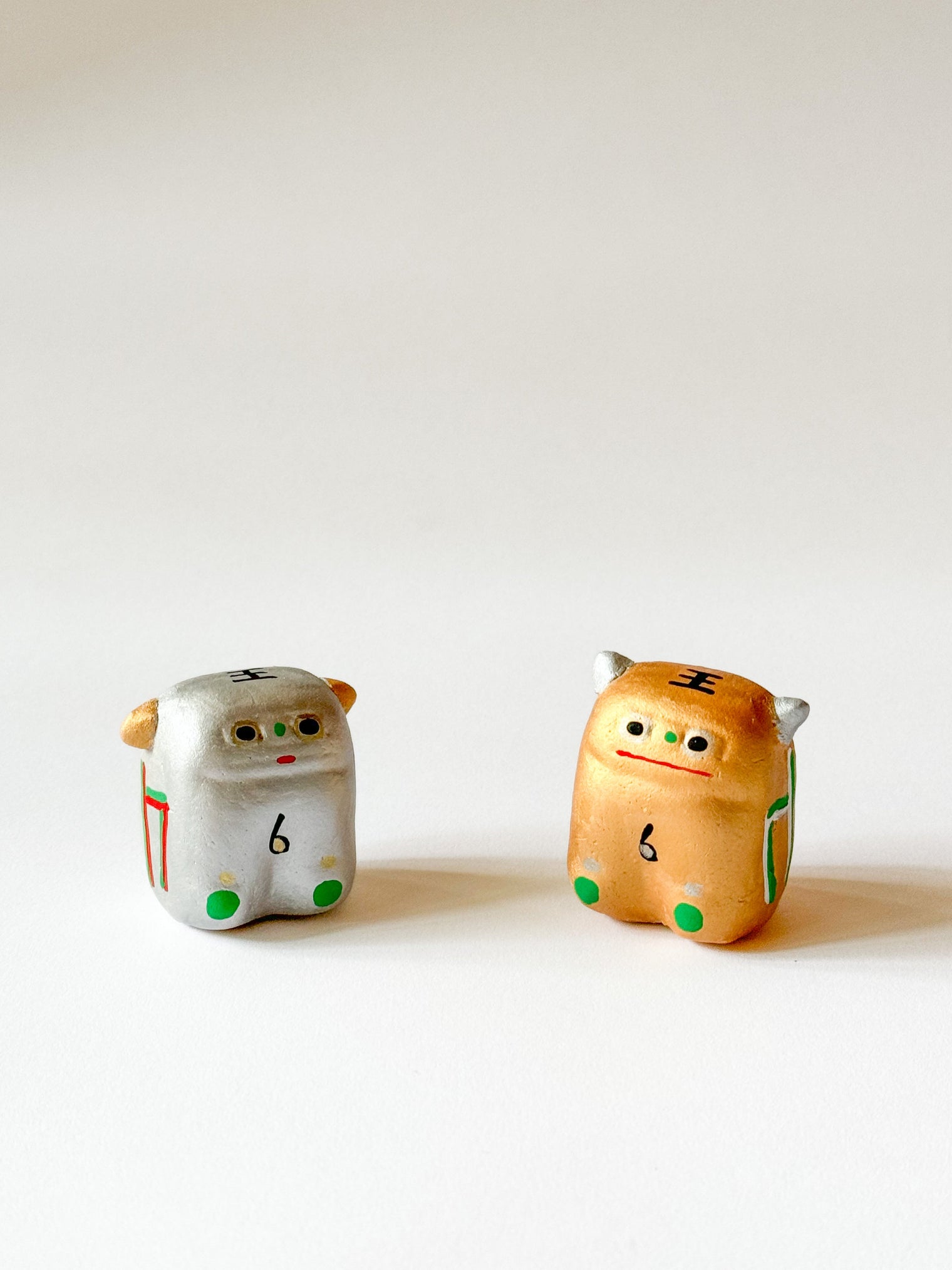 Clay doll - Gold & Silver "Shishi" guardian lion set