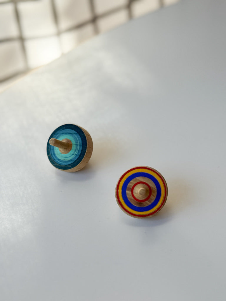 Wooden Top Toy - Classic Mini, Yellow x Blue