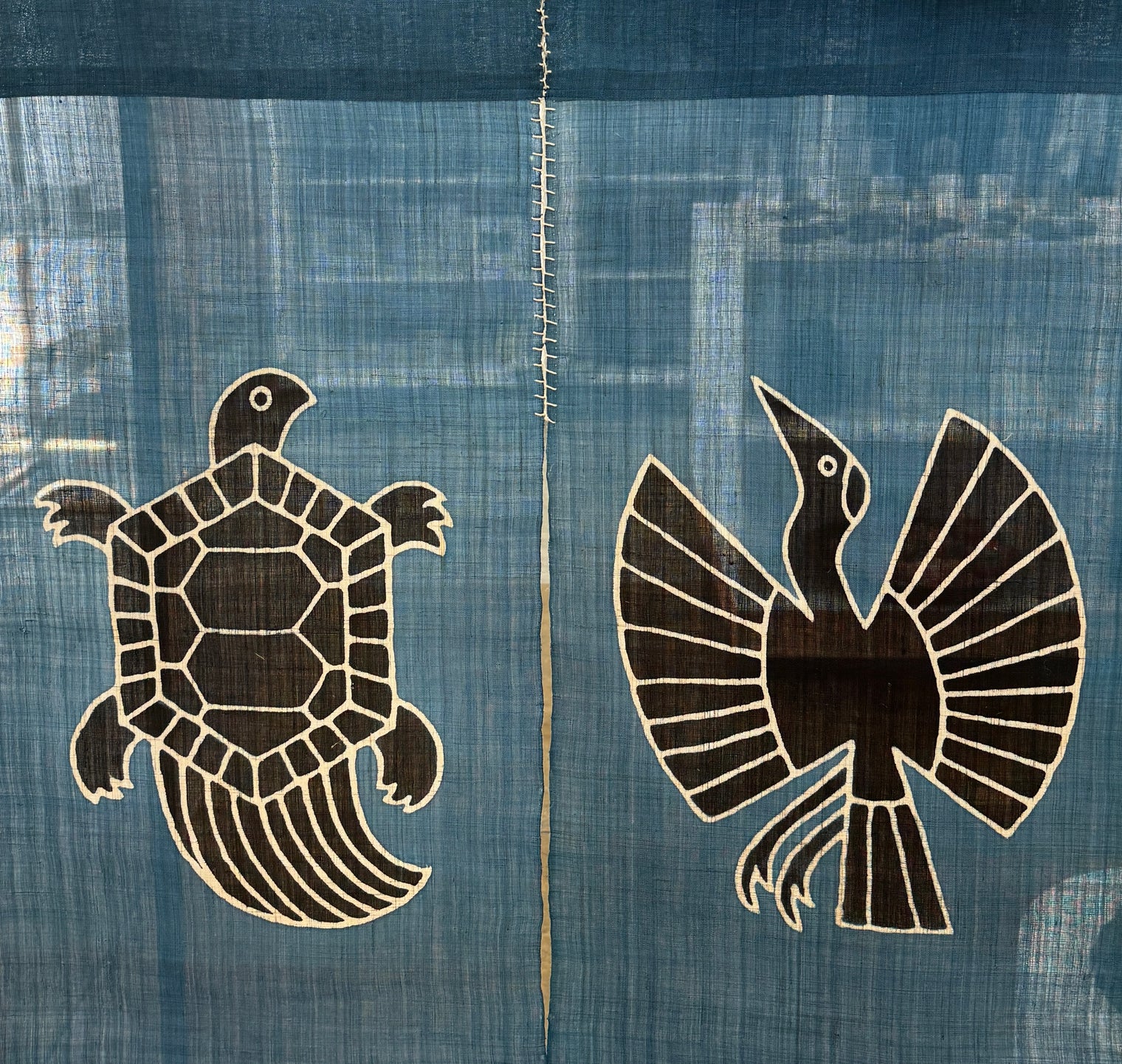 Yotsume Dye House -  Noren Curtain "Crane and Tortoise"