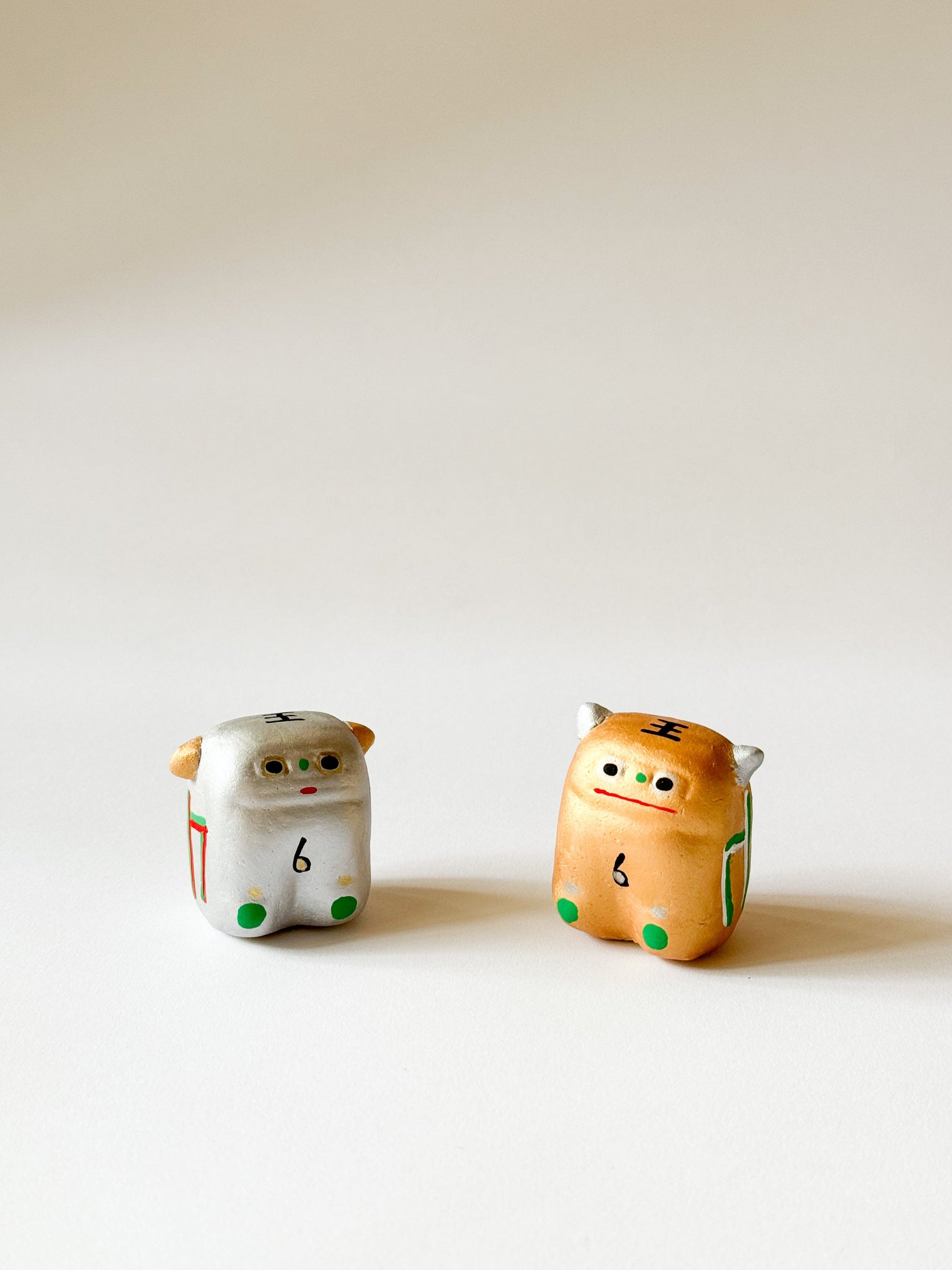 Clay doll - Gold & Silver "Shishi" guardian lion set