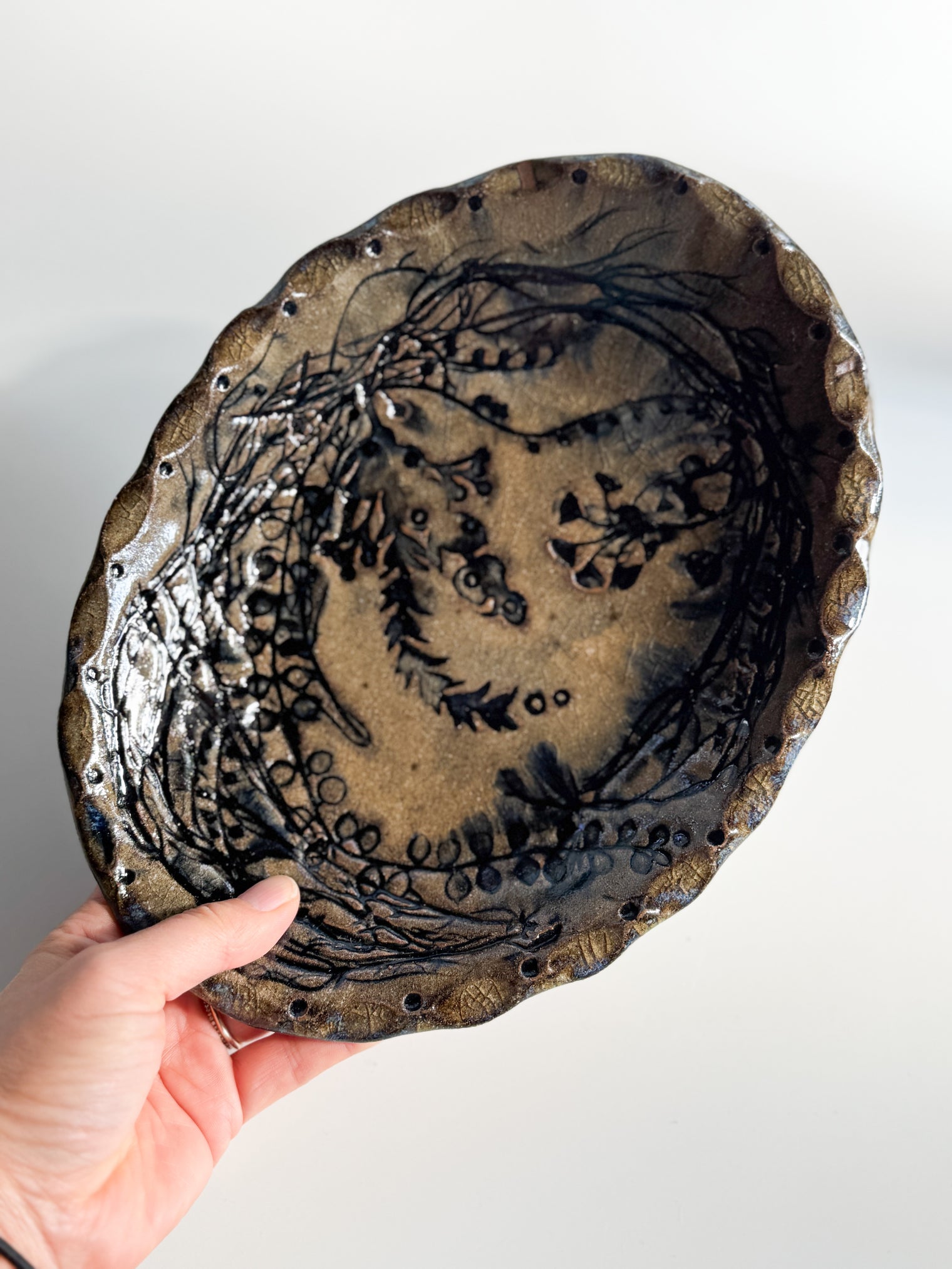 Mizuho Kiln - Floral Oval Shallow Bowl