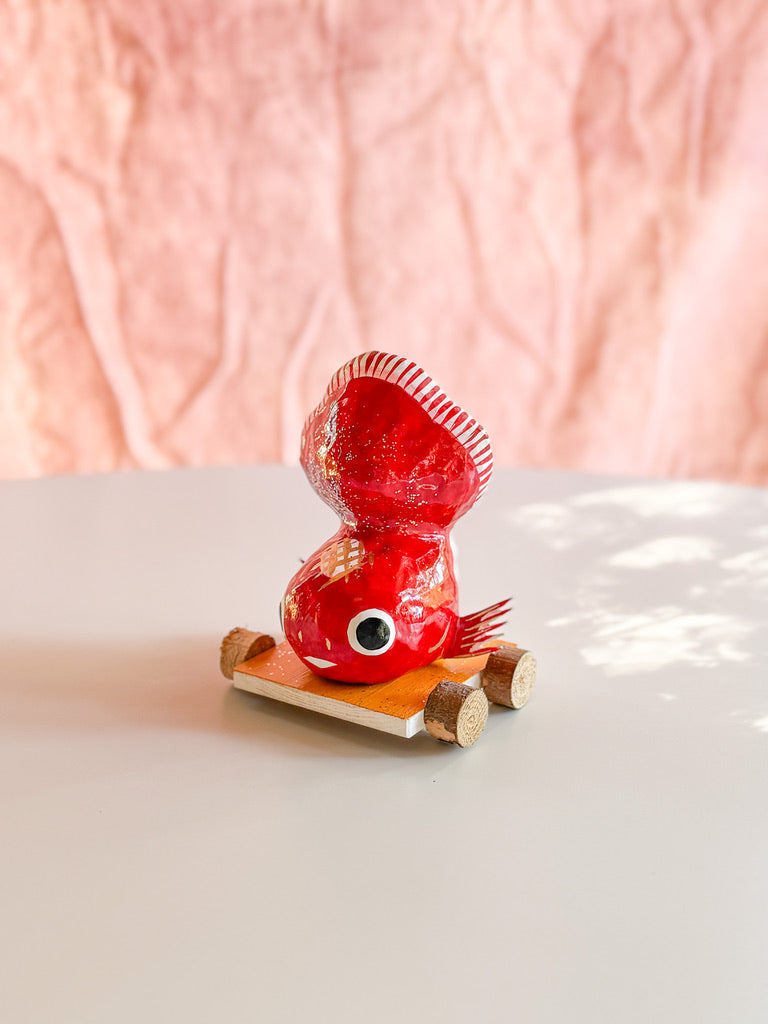 Paper Mache Doll - Ranchu Goldfish on a cart!