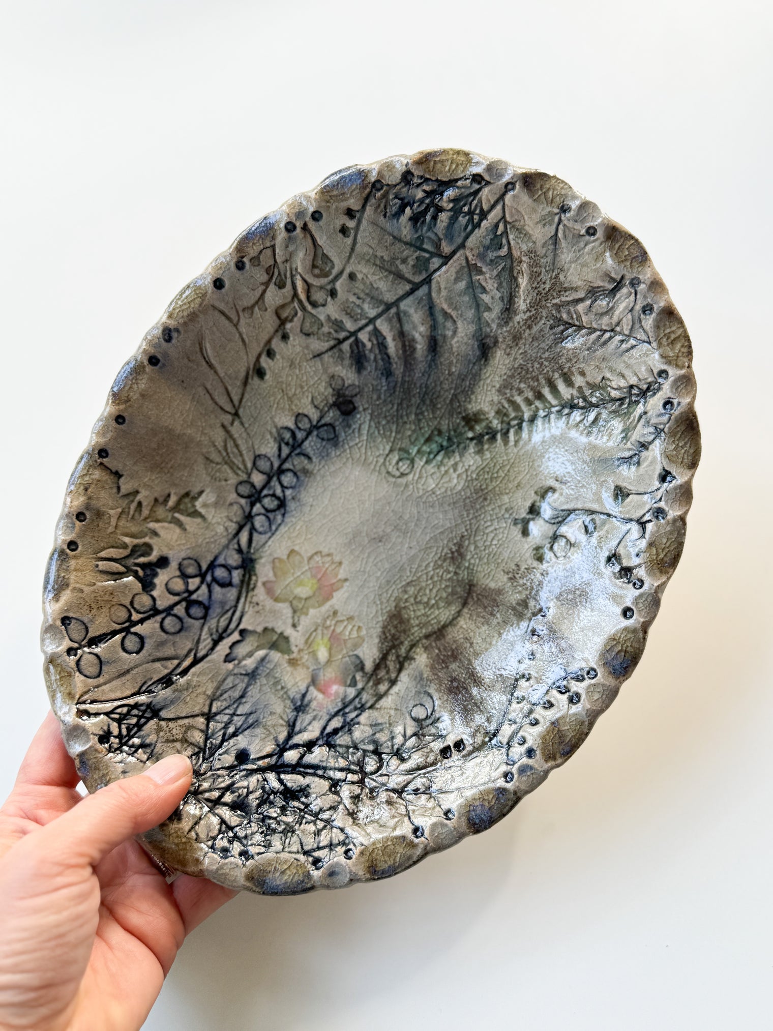 Mizuho Kiln - Floral Oval Shallow Bowl