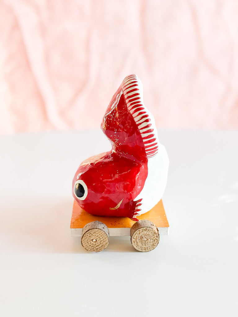 Paper Mache Doll - Ranchu Goldfish on a cart!