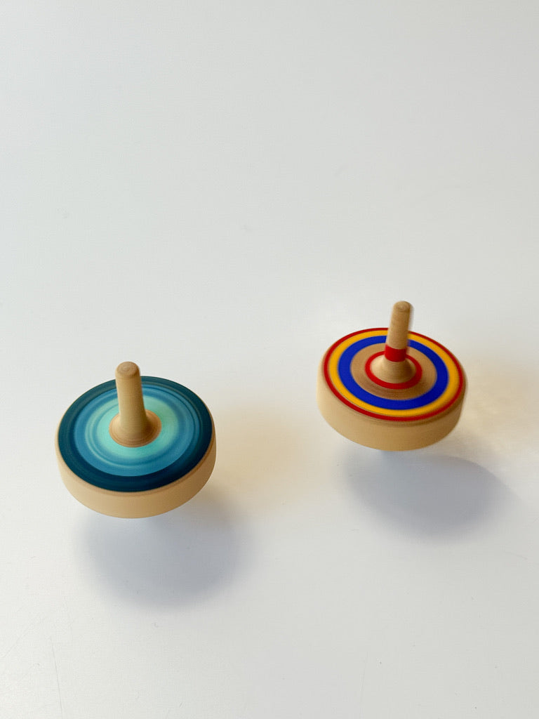 Wooden Top Toy - Classic Mini, Yellow x Blue