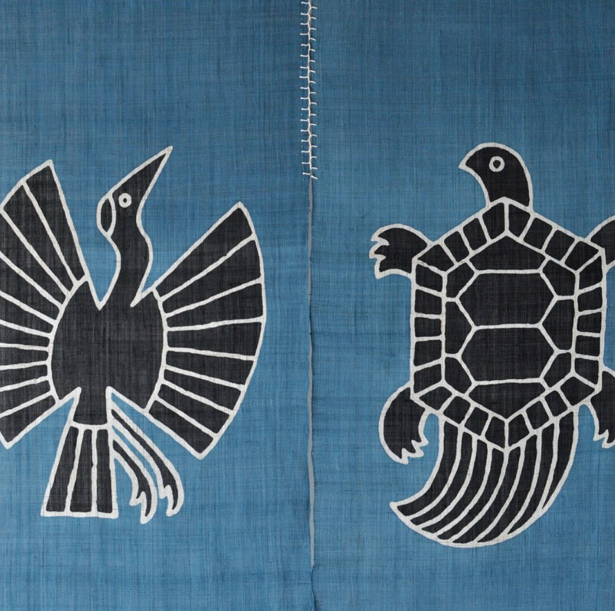 Yotsume Dye House -  Noren Curtain "Crane and Tortoise"