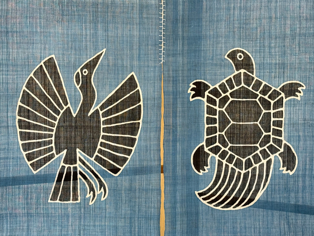 Yotsume Dye House -  Noren Curtain "Crane and Tortoise"