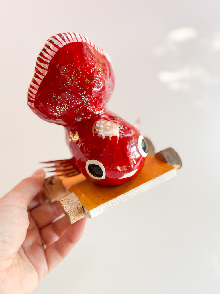 Paper Mache Doll - Ranchu Goldfish on a cart!