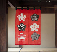 Load image into Gallery viewer, Yotsume Dye House -  Noren Curtain &quot;Plum Blossoms&quot; 2 panels
